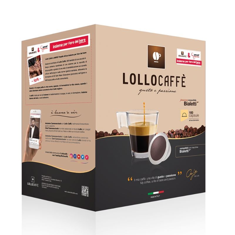 100 Capsule Miscela Nera Lollo Caffè compatibili Bialetti