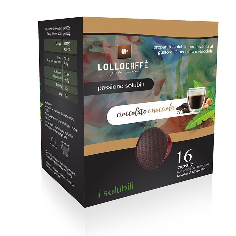 16 Capsule Cioccolato e Nocciola Lollo Caffè compatibili A Modo Mio