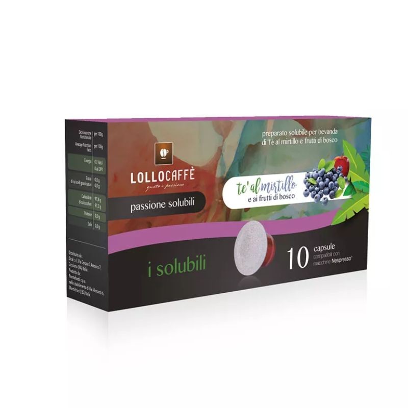 60 Capsule Tè Mirtillo e Frutti Di Bosco Tisane Solubili Lollo Caffè Compatibili Nespresso
