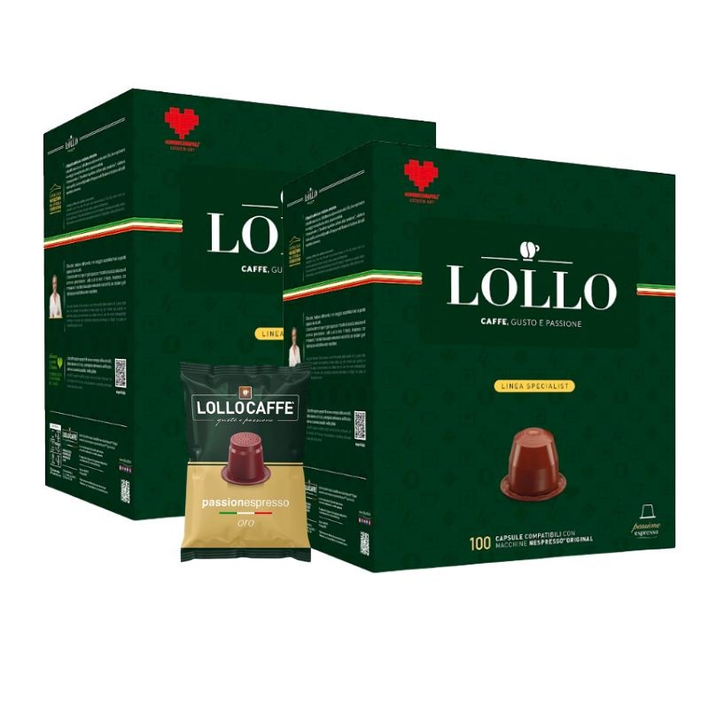 Lollo Caffè Espresso Oro Compatibili Nespresso 200 Capsule (2 Confezioni da 100)